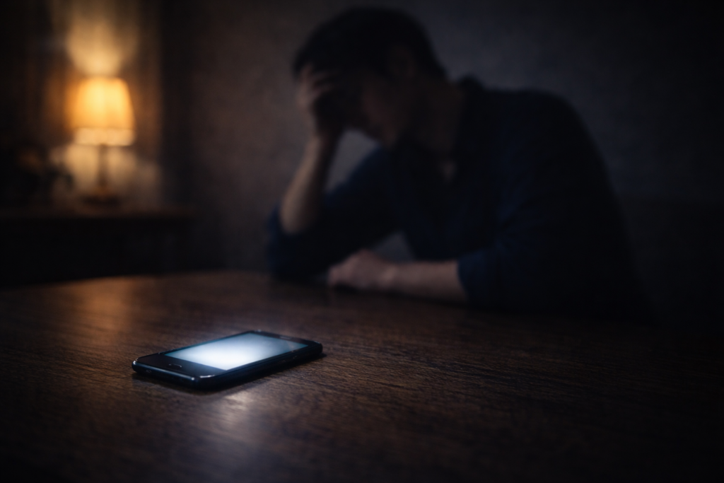 詐欺後に頭を抱えて後悔する様子