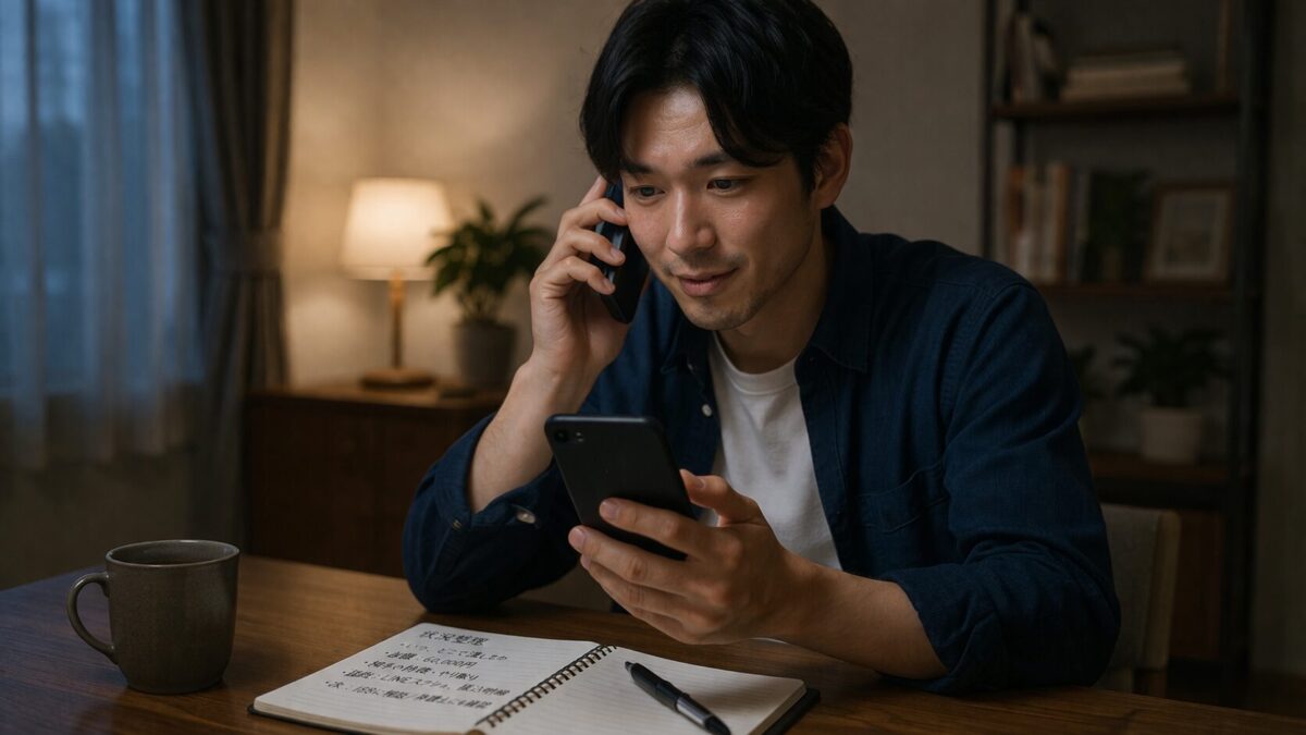 詐欺被害に悩み188へ相談しようとする日本人男性のイメージ