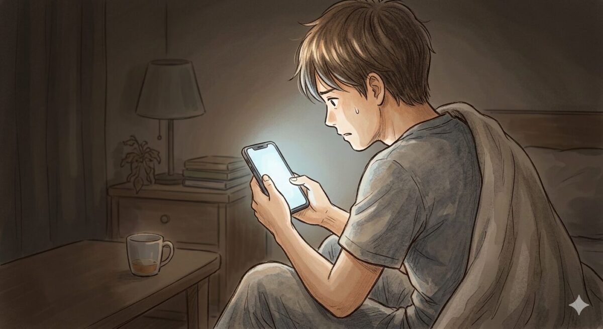 副業詐欺で眠れず不安な夜を過ごす人