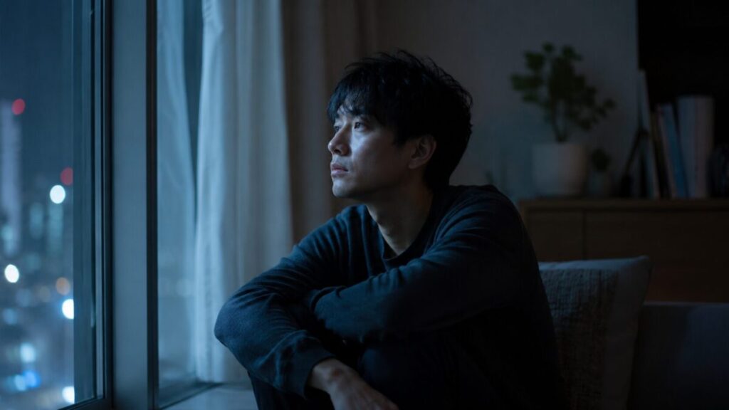 「少し怪しいかも」と不安を感じる男性のイメージ
