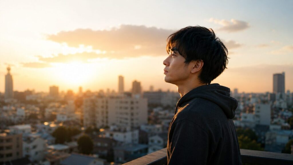 将来への不安を抱えながら前を向こうとする男性