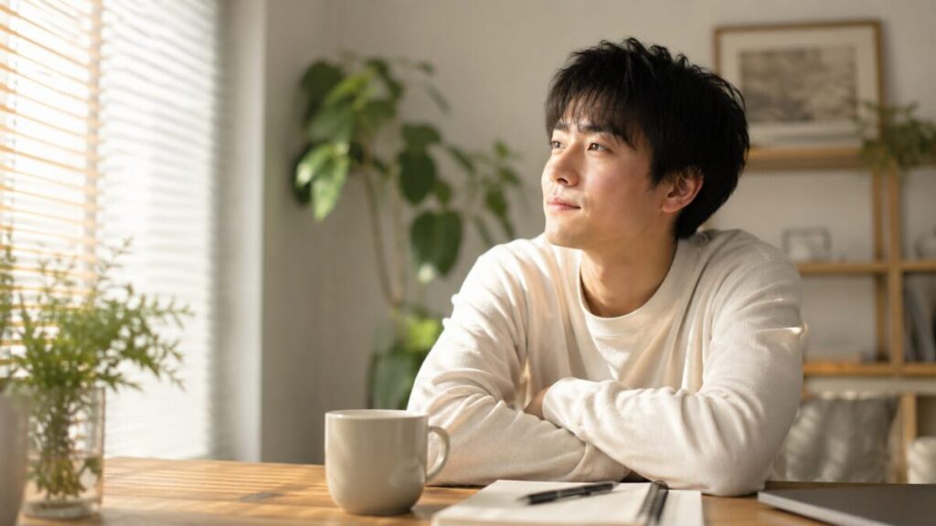 誰かに相談して少し安心した男性のイメージ